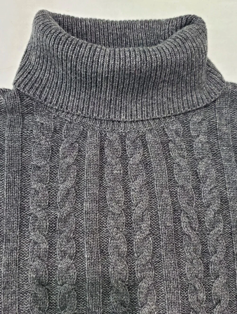 NWT J. Crew Knit Turtleneck Sweater Gray XL Cableknit Fisherman Lambs Wool Blend